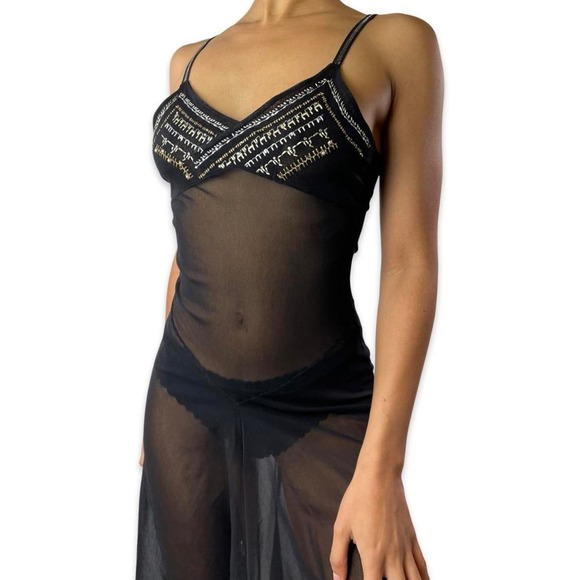 Vintage designer Pinko tulle dress Size S Metallic threads details Festival Sexy - Picture 3 of 4